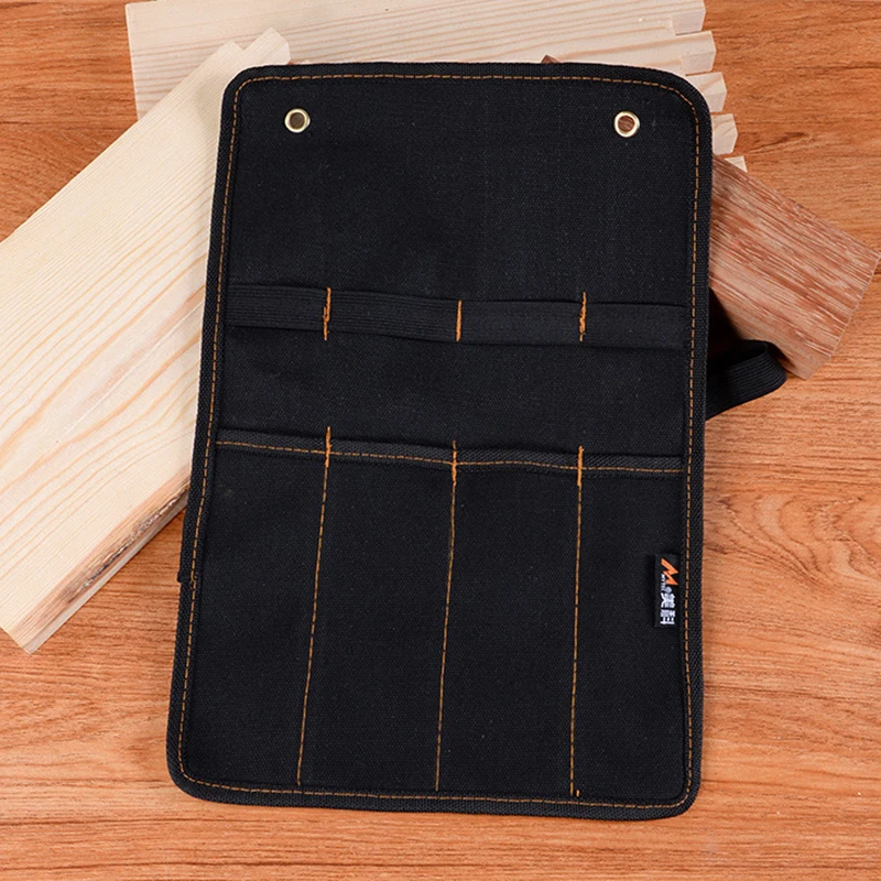 Tool Case Chisel Carrying Case Canvas Pocket Tool Roll Holder Wrench Pouch 4 Pockets Organizer for Knife Hammers Gouges Carpenter