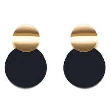 Трендовые черные круглые металлические серьги для женщин золотые блестящие гладкие длинные висячие серьги модные массивные ювелирные украшения