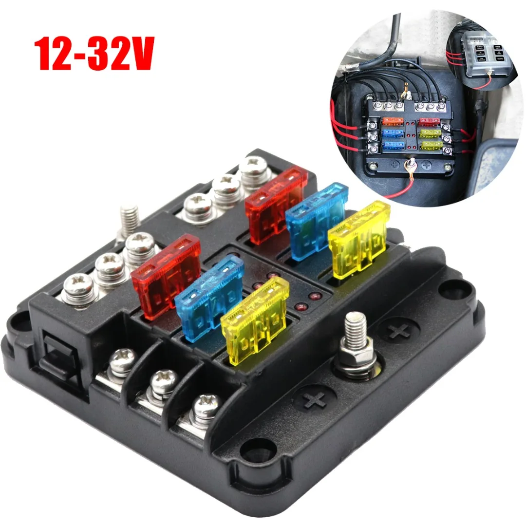 6 способ 12 V-32 V Авто Мощность лезвие предохранителей держатель комплект с Светодиодный индикатор 16 шт. предохранитель для выведения токсинов, 40 шт Стикеры