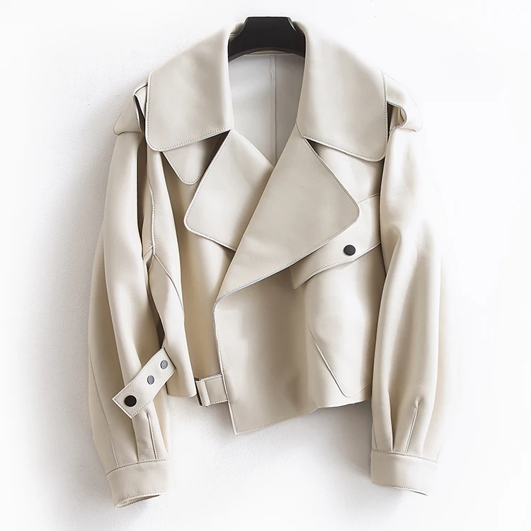 Aelegantmis черная короткая Свободная куртка из искусственной кожи, осенне-зимняя мягкая куртка из искусственной кожи, Уличная Повседневная Верхняя одежда, Женская байкерская куртка - Цвет: Белый
