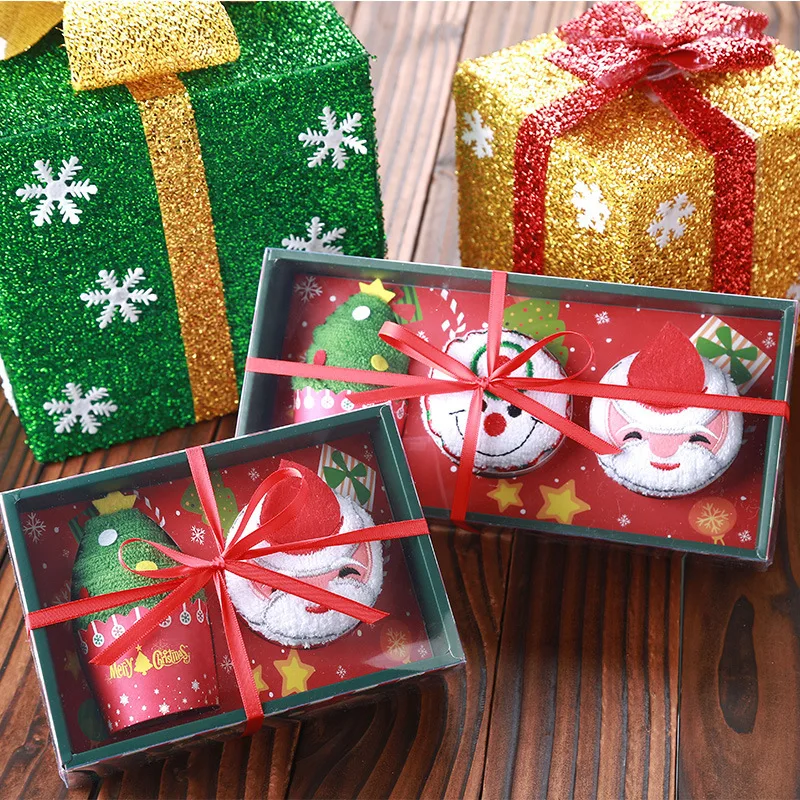 Christmas Cake Three-piece Towel Gift Box Pure Cotton Small Square Towel Christmas Gift