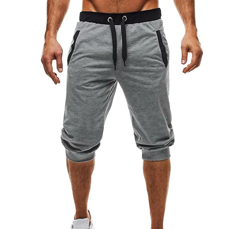 Летние повседневные мужские шорты для бега лоскутное до колен Фитнес Короткие треники мужские шорты на шнурке Homme Мужские штаны - Цвет: light gray