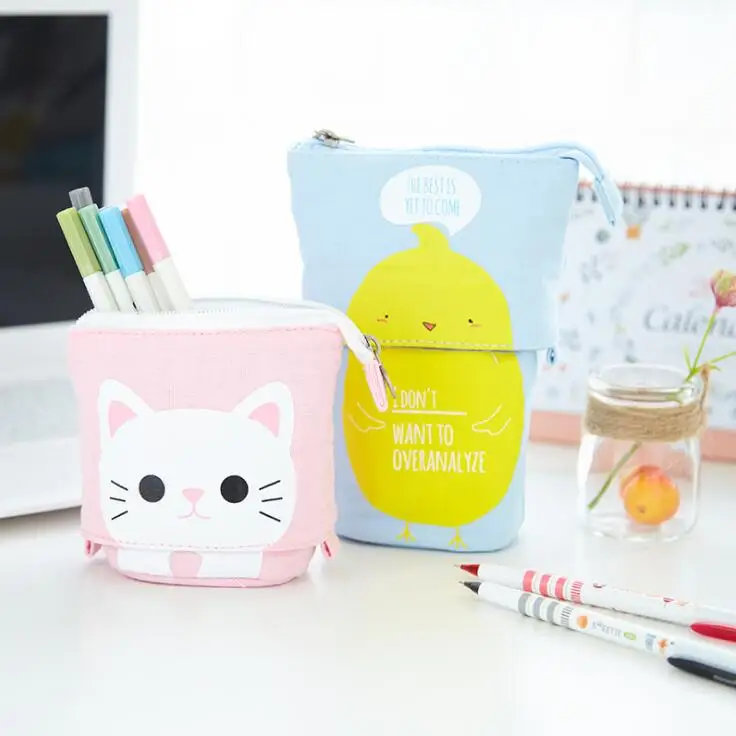

New 1PC Large Capacity Creative Kawaii Cat Canvas Pencil Case Holder Pencilcase Bag For Girls Kids Gift School Stationery
