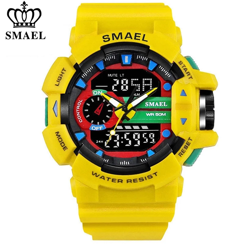 SMAEL Men Sports Watch Military Watches LED Quartz Dual Display Waterproof Outdoor Sport Men's Wristwatches Relogio Masculino afbeelding