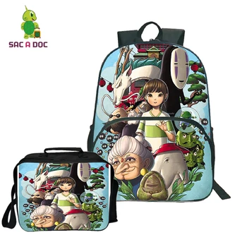 

Ghibli Spirited Away No Face Man Backpack 2Pcs/Sets School Lunch Bags Laptop Backpack Teenager Boy Girl Travel Rucksack Bookbag