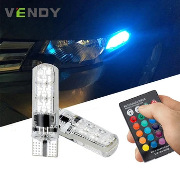 

2x T10 W5W 5050 SMD Car Dome Reading Light Wedge Lamp RGB LED Bulb With Remote Controller For suzuki swift jimny grand vitara