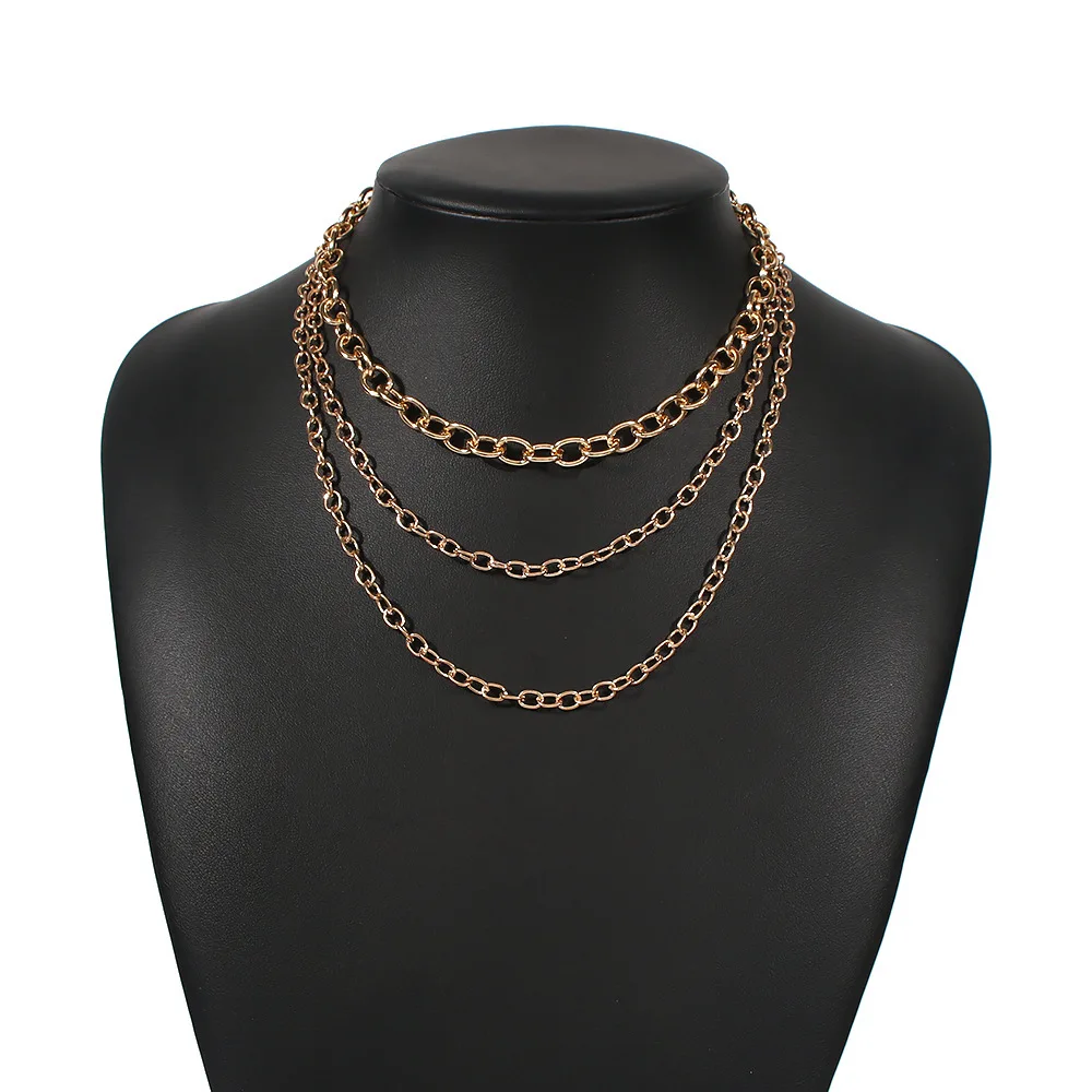 

YAAYOO Multilayer Simple Personality Necklace Gold Punk Chains Necklaces Chain Metal Jewelry For Women