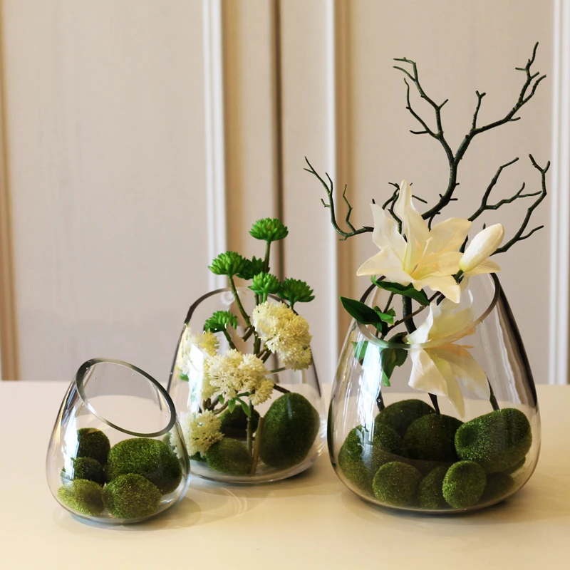 

Nordic Green Plant Home Decoration Fresh Simulation Green Plant Oblique Glass Craft Modern Literature Art Living Room Vase