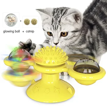 

Electronic Smart Cat Teasing Toy Interactive Cat Windmill Turntable Toy Pet Molar Bite Toy Hairbrush Suitable for Pet Cats