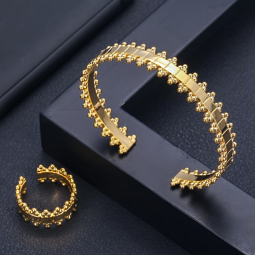jankelly luxury Unique African Bracelet Bangle Ring Sets For Women Wedding Cubic Zircon Crystal CZ Dubai Bridal Jewelry Sets - Окраска металла: Золотой цвет