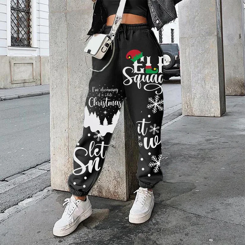 Women Christmas Pants High Elastic Waist Sweatpants Cinch Bottom Xmas  Lounge Pants Snowman Snowflake Patchwork Plush Trousers - Pants & Capris -  AliExpress