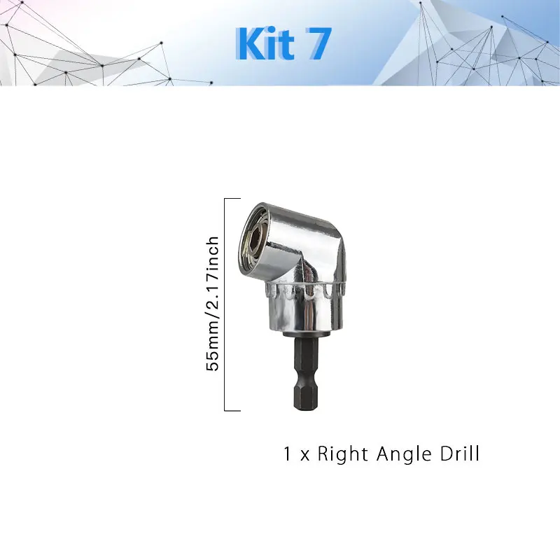 Насадка для сверла с прямым углом на 105 градусов и набор гибких угловых расширителей для дрели или отвертки 1/" адаптер для розетки - Цвет: Kit 7