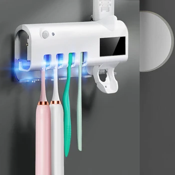 

UV Toothbrush Holder Toothpaste Dispenser Solar Energy Bathroom Toothbrush Storage Box Multi-function Storage Holder USB Charge