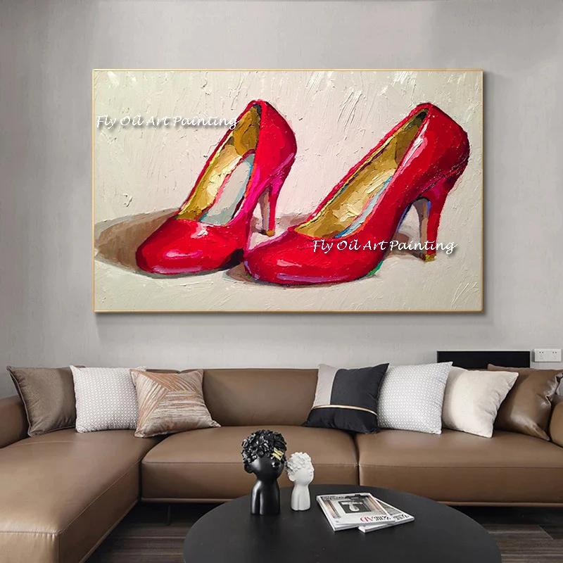 

The Beauty Settting Abstract Hand Painted Oil Painting Art Wall on Canvas Paintings Wall Decor For Home Living Room Red Highheel