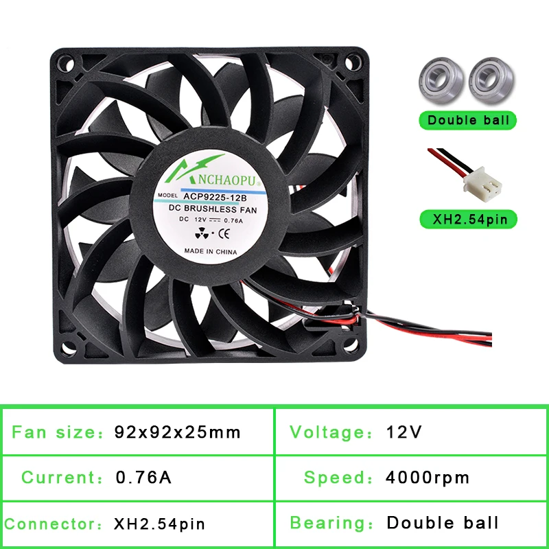 Grande Ventilador de Refrigeração do Volume de ar para o Chassi Inversor do Poder Acp922512b24b 9cm 92 mm 92x92x25 mm 2pin Dc12v 24v - Imagem 4