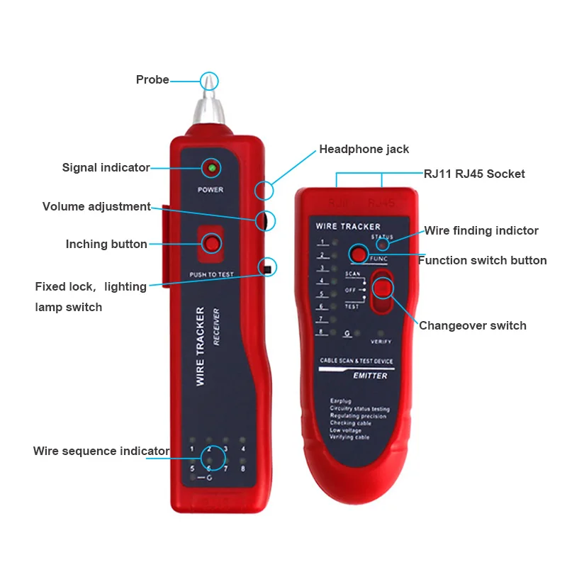 Multifunction LAN Network Cable Tester RJ11 RJ45 Cat5 Cat6 UTP STP Telephone Wire Tracker POE Line Finder Diagnose Tone Tool Kit