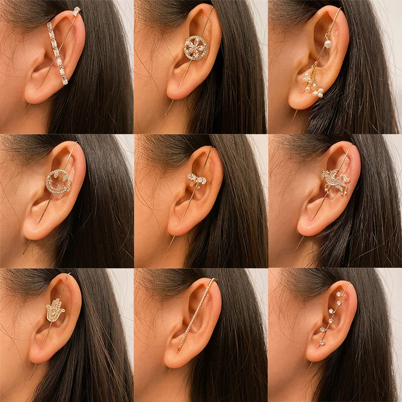 Long Earrings Golden Earrings KSRA Bohemian Gold Color Earrings For Women Ear Wrap Crawler Hook Earring Zirconia Climber