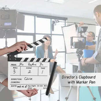 

Acrylic Director Film Clapboard Movie TV Cut Action Scene Clapper Board Slate with Marker Pen