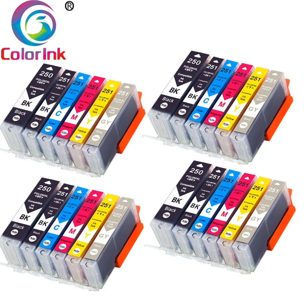 Цвет чернил 24Pk для Canon 250 251 250XL чернильный картридж PG250XL CL251XL MX922 IX6820 MG-5420 MG-5422 MG-5520 принтер Запасные части