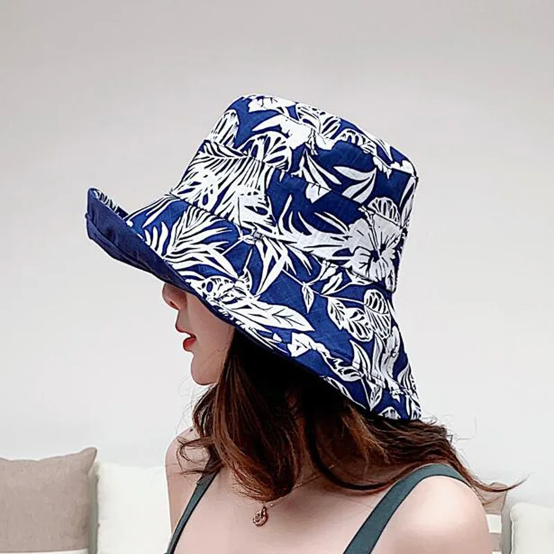 UV Protection Summer Sun Hat Women Packable Reversible Cotton Ponytail Chin Strap 55-59CM