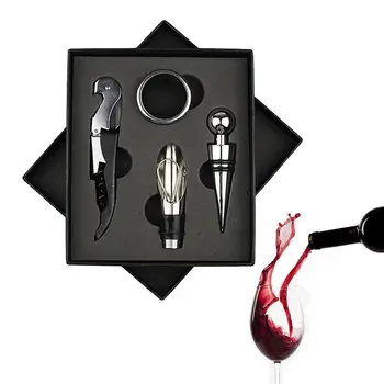 

ELEG-4 pcs/set Red Wine Opener Stainless Steel Pourer Wine Ring Bottle Plug Hippocampus Knife Wine Bottle Opener