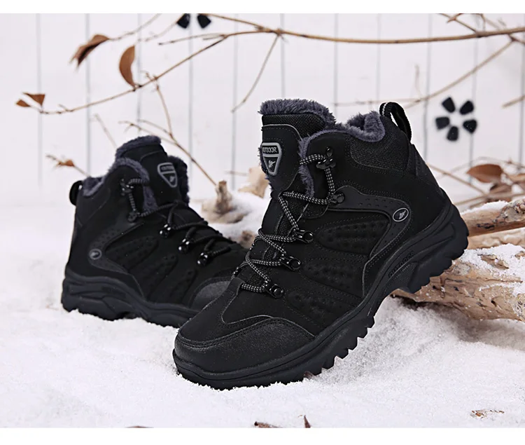 Mens Boots Non-slip Walk Shoes Men Ankle Snow Boots Fashion Fur Sneakers Winter Keep Warm Work Shoes Rubber Comfort Footwear