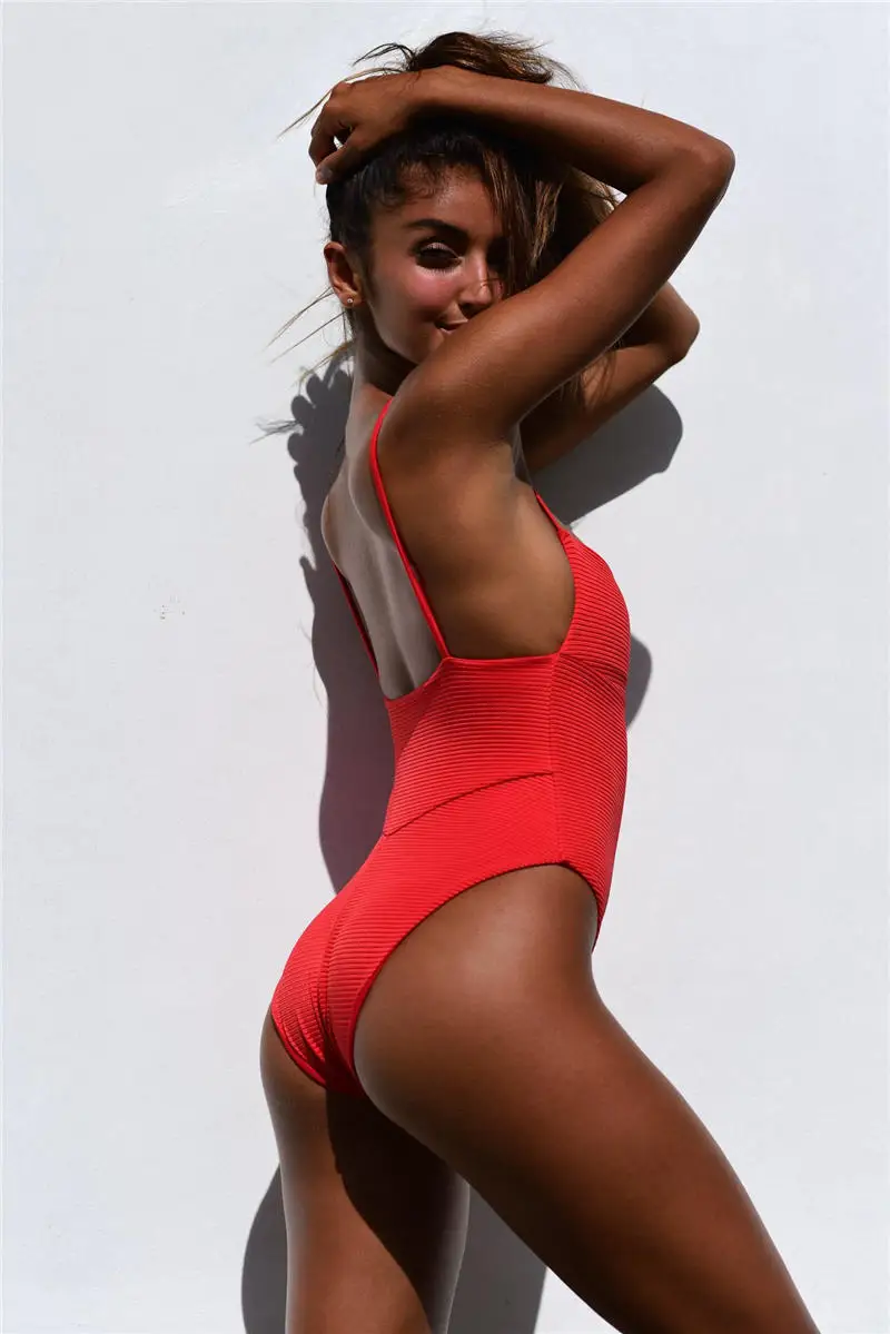 Сексуальный красный U глубокий Цельный купальник с высоким вырезом женские купальные костюмы, летняя пляжная одежда сплошной купальный костюм монокини боди
