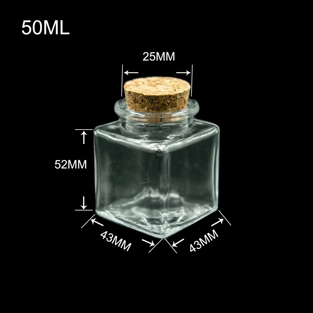 6 шт. 50 мл маленькая бутылка квадратной формы с пробками крышкой квадратные пустые стеклянные бутылки подарок жидкие пищевые уплотнения баночки бутылочки