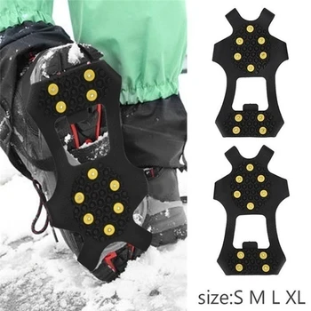 

1 Pair 10 Studs Anti-skid Snow Ice Climbing Shoe Spikes Grips S M L XL XXL Crampons Cleats Overshoes No Slip Snow Shoe Spikes