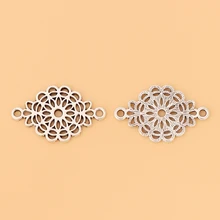 

50pcs/Lot Tibetan Silver Hollow Flower Connector Charms for Bracelet Jewelry Making Accessories