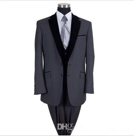 Latest Coat Pant Design Grey Charcoal Groom Tuxedos Groomsmen Dresses Best Man Mens Wedding Men Suits(Jacket+Pants+vest+Tie) | Мужская