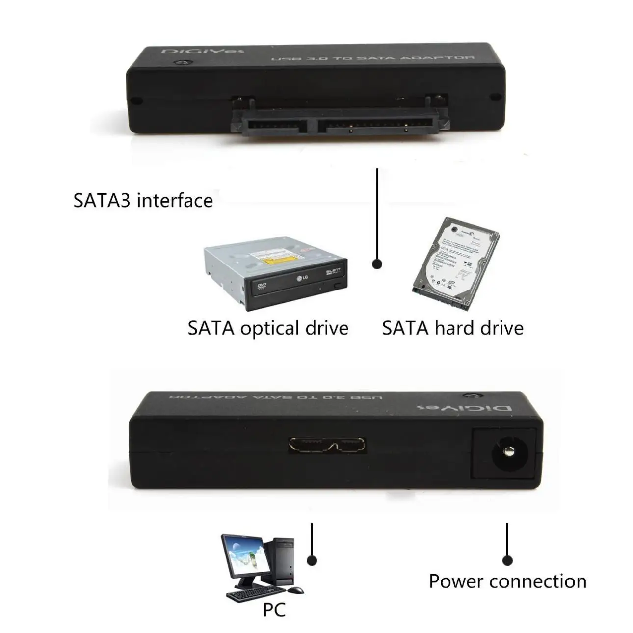 DiGiYes USB 3 0 на SATA конвертер адаптер кабель для 2 5/3 5 дюйма жесткого диска с 12 V/2A