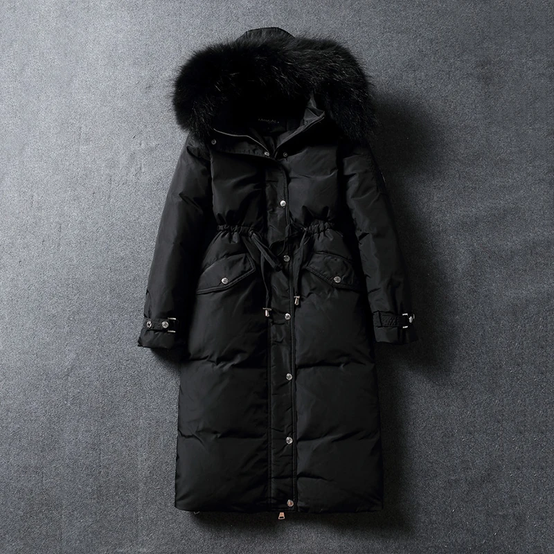 Женская зимняя теплая Толстая куртка-пуховик с большим меховым воротником в винтажном стиле, большие размеры, длинное пуховое пальто, зимняя одежда, верхняя одежда, куртка, повседневная верхняя одежда