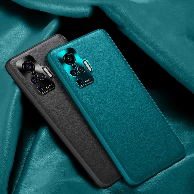 PU Leather Case for VIVO X50 Pro Plus Soft Vegan Leather Hard Cover Phone Case for VIVO X50 X 50 Pro + Metal Len Protection Case