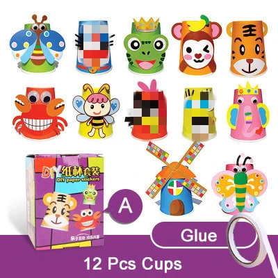 Children 3D DIY handmade Paper Cups Sticker Material Kit Whole Set Kids Kindergarten School Art Craft Educational Toys ZXH