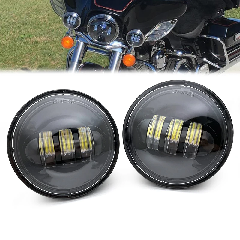 

2PCS 4.5“ 4 1/2 inch Motorcycle Black LED Fog Passing Auxiliary Light for Classic FLHR Road King 4.5Inch LED Fog Light.