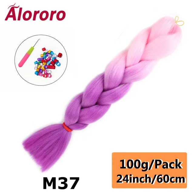 Alororo Synthetic Kanekalon Hair 24 Inch Ombre Extensions Hair for Braids Afro Blue Pink Purple Crochet Braiding Hair Wholesale 24inches-M37