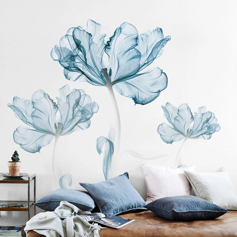 Топ!-большие 3D Виниловые наклейки на стену с синим цветком для украшения гостиной, сделай сам, Современный домашний декор для спальни