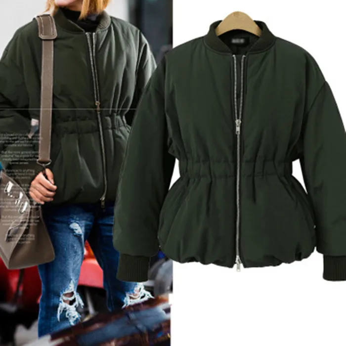 

2017 Europe And America Winter New Style Large Size Dress Solid Color Waist Hugging Slimming Thick Cardigan Short Cotton-padded