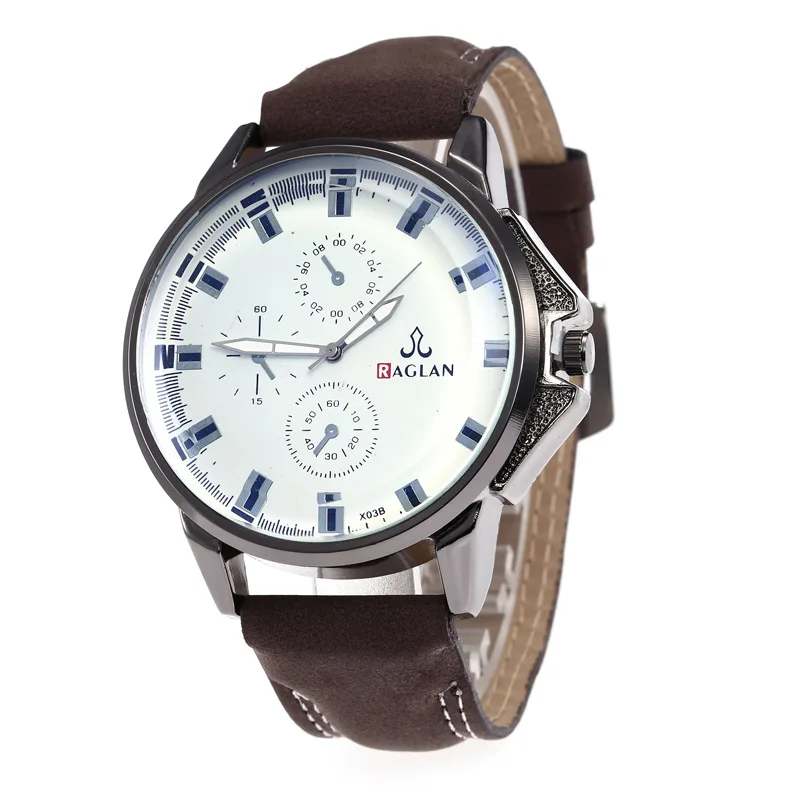 

A Hot Selling Fake Three-Eyed Non-with Numbers Men Casual Blueray MEN'S Belt Watch