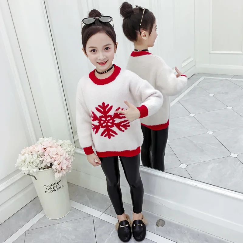 

CHILDREN'S Sweater 2020 Spring And Autumn Girls Snowflake Mixed Colors Versatile Sweater Big Boy New Style round Neck Pullover S