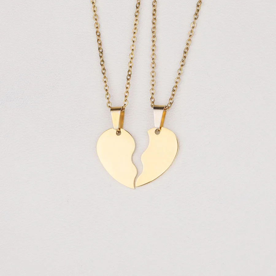 

Broken Heart Stitching Pendant Necklace For Women Men Mirror Polish Stainless Steel Heart DIY Custoimz BFF Couple Necklaces