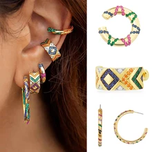 Boho Ethnische Mehrfarbigen Gestreiften CZ Clip auf Ohrringe Ohr Manschetten Weibliche Ohne Piercing Knorpel Earcuff Brincos 2020