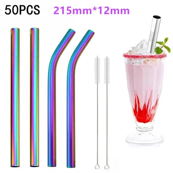 

Dropshipping 50Pcs Stainless Steel Straws Reusable Metal Bubble Tea Straw Drinking Tubes 215mm*12mm Straight Bent Sharp Straws