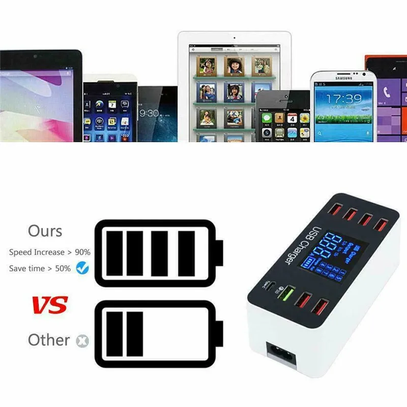 8 мульти-порт USB настенное зарядное устройство быстрый ЖК светодиодный дисплей адаптер настольная док-станция