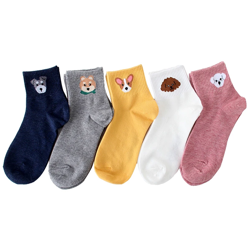 Женские носки, Милые Носки с рисунком собаки из мультфильма, Harajuku, Хлопковые женские носки, kawaii, принт с животными, весенние, летние носки, 1 пара# F