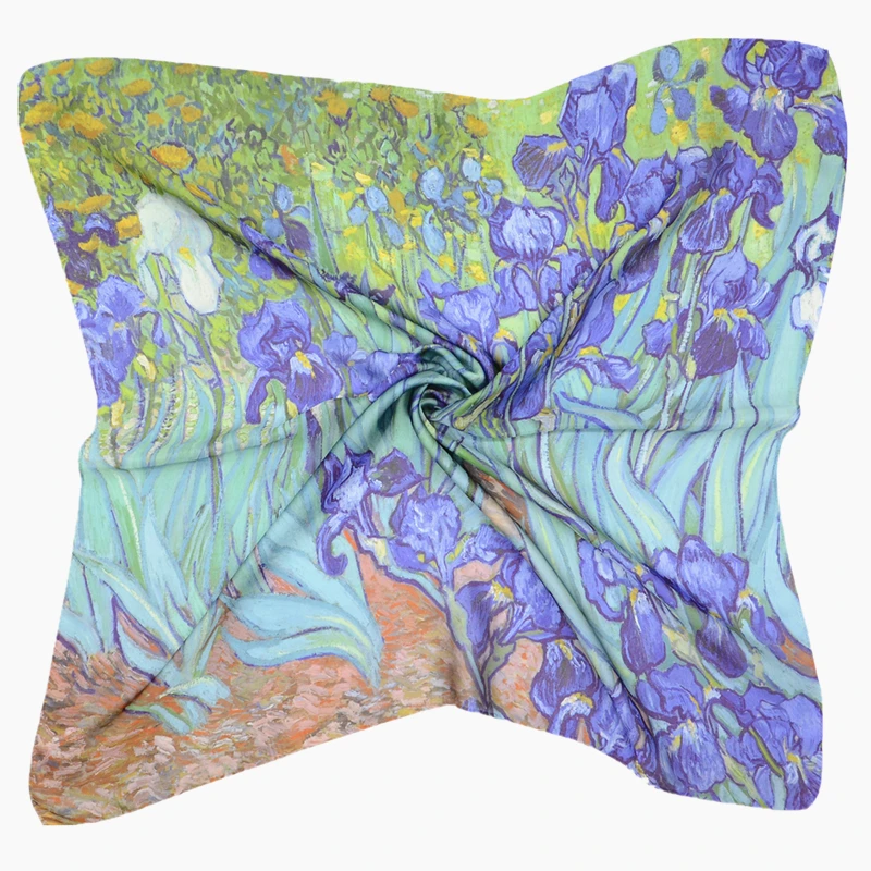 

70cm*70cm Women Vincent Van Gogh Oil Painting Printed Silk Scarf Women shawls Girl Wraps Hair Tie bandana