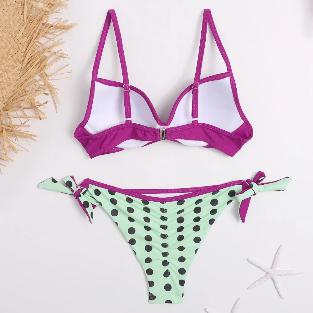 2020 Bikini Set Halter Swimwear Women Dot Solid Color Swimsuit Side Bandage Bathing Suit Beachwear Push Up Sexy Bikini