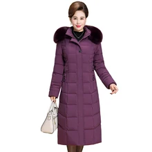 Новинка, женская зимняя куртка размера плюс 6XL, с капюшоном, с меховым воротником, X-long, уплотненная, для женщин среднего возраста, зимние пальто, хлопок, Длинные парки