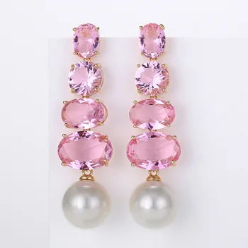

Big Shell Pearl Earrings Shinning Cubic Zircon Crystal Long Beads Drop Earring Women Wedding Party Jewelry VERY GIRL Brand